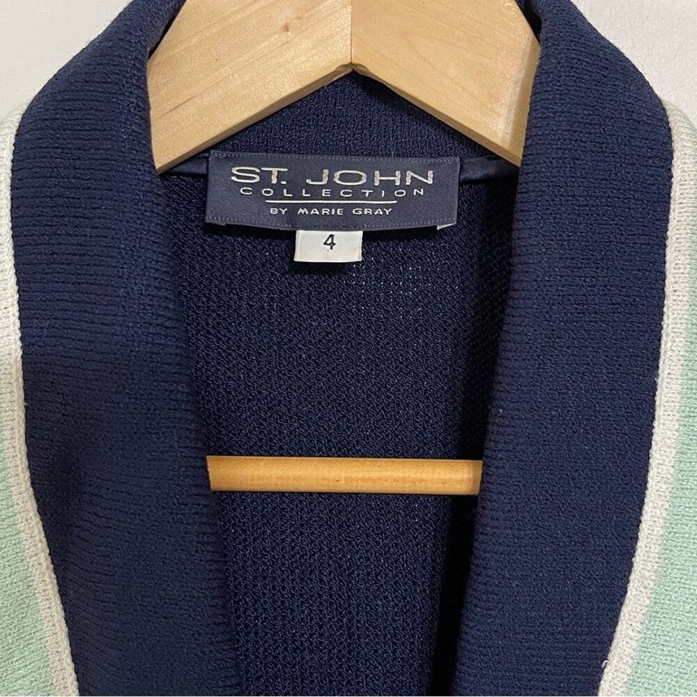 St. John By Marie Gray Santana Knit Shawl Collar Jacket Blazer Navy Size 4 - Picture 7 of 8